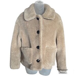 Zara Teddy Coat Sherpa Fuzzy Tan Beige Camel Button Front Jacket Size XS
